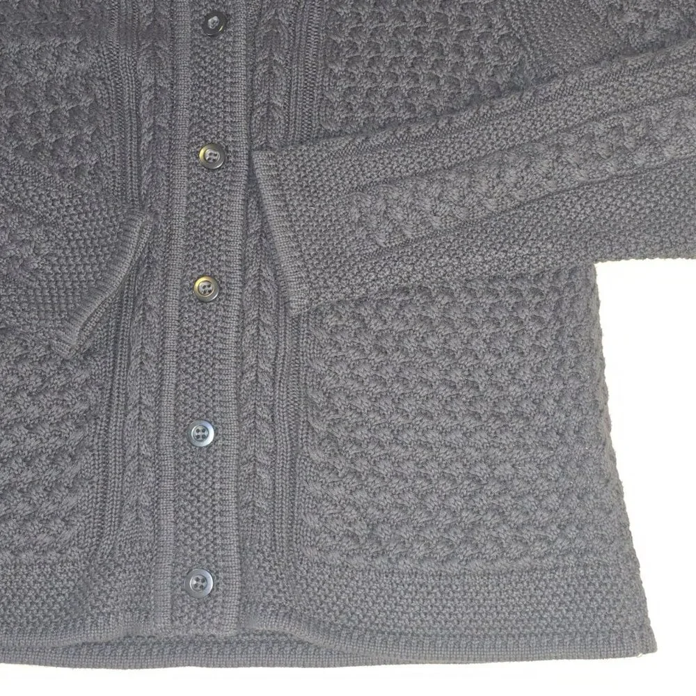 L.L.Bean Women’s L Textured Cable Knit Cotton Button Front Cardigan Black - Picture 2 of 9